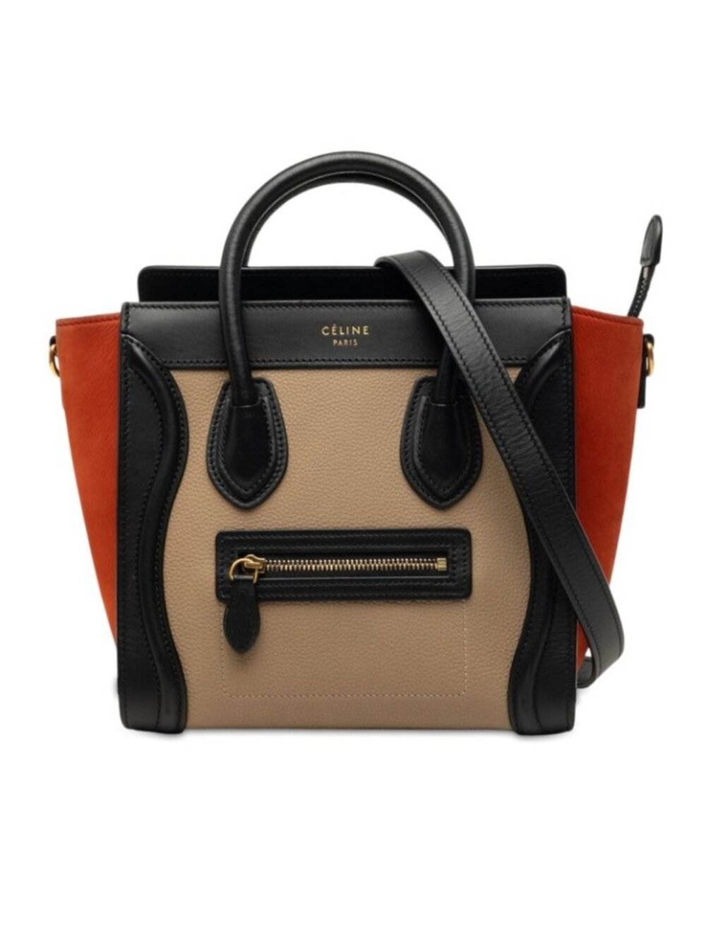 Celine Luggage Nano Tricolor 2-Way Shoulder Bag Beige Black Red Leather